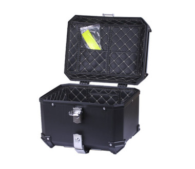 Кофр прямокутний для мотоцикла пластиковий чорний, зі спинкою та двома замками 45л