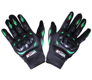 Моторукавички чорні із зеленим, size L -Virtue