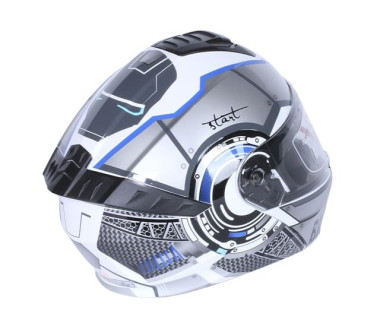 Шлем для мотоцикла, скутера 900 Gear White-Silver TTG трансформер (серый с белым и синим, size L)