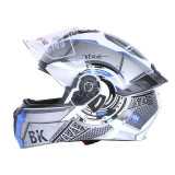 Шлем для мотоцикла, скутера 900 Gear White-Silver TTG трансформер (серый с белым и синим, size L)