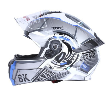 Шлем для мотоцикла, скутера 900 Gear White-Silver TTG трансформер (серый с белым и синим, size L)