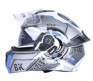 Шлем для мотоцикла, скутера 900 Gear White-Silver TTG трансформер (серый с белым и синим, size L)