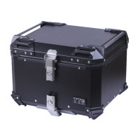 Кофр прямоугольный для мотоцикла алюминиевый черный, со спинкой и двумя замками 57л - TTG