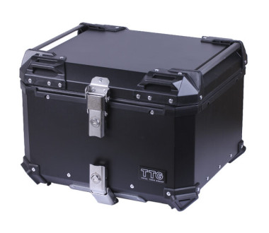 Кофр прямокутний для мотоцикла алюмінієвий чорний, зі спинкою та двома замками 57л - TTG