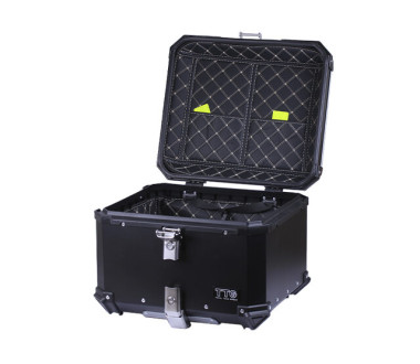 Кофр прямокутний для мотоцикла алюмінієвий чорний, зі спинкою та двома замками 57л - TTG