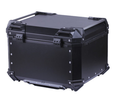Кофр прямокутний для мотоцикла алюмінієвий чорний, зі спинкою та двома замками 57л - TTG
