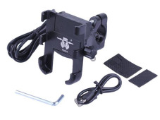 Тримач телефону (кріплення на кермо) HFCM-29 алюміній чорний (з зарядкою)