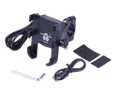 Тримач телефону (кріплення на кермо) HFCM-29 алюміній чорний (з зарядкою)