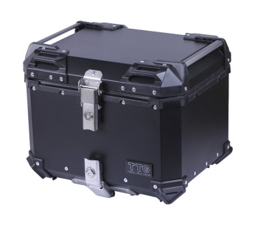 Кофр прямокутний TTG для мотоцикла, алюмінієвий чорний, зі спинкою та двома замками 45л