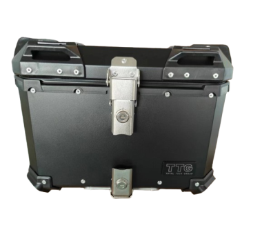 Кофр прямокутний TTG для мотоцикла, алюмінієвий чорний, зі спинкою та двома замками 45л