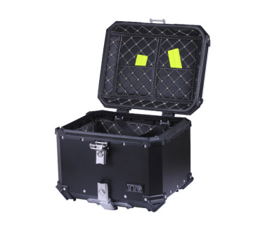 Кофр прямокутний TTG для мотоцикла, алюмінієвий чорний, зі спинкою та двома замками 45л