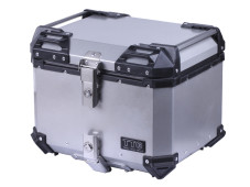 Кофр прямокутний TTG для мотоцикла, алюмінієвий срібний, зі спинкою та двома замками, 45л