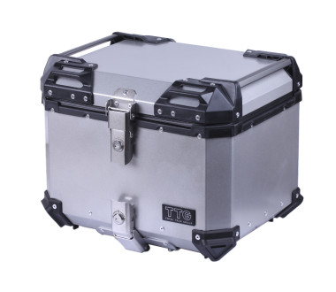 Кофр прямокутний TTG для мотоцикла, алюмінієвий срібний, зі спинкою та двома замками, 45л