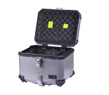 Кофр прямокутний TTG для мотоцикла, алюмінієвий срібний, зі спинкою та двома замками, 45л