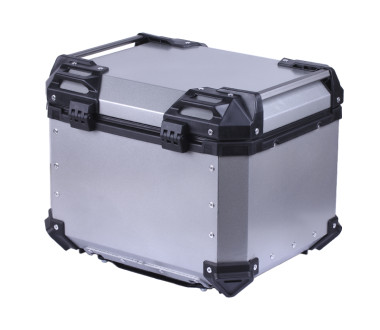 Кофр прямокутний TTG для мотоцикла, алюмінієвий срібний, зі спинкою та двома замками, 45л