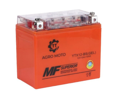 Акумулятор гелевий TT AGRO MOTO YTX12-BS 12(10)АH, 150х87х130 мм на бензиновий генератор, помаранчевий