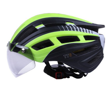 Шолом захисний чорний з жовтим з габаритним ліхтарем та окулярами size L - TTG