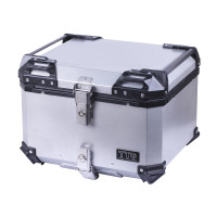 Кофр прямоугольный TTG для мотоцикла алюминиевый серебрянный, со спинкой и двумя замками , 57л