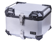 Кофр прямокутний TTG для мотоцикла алюмінієвий срібний, зі спинкою та двома замками, 57л