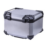 Кофр прямокутний TTG для мотоцикла алюмінієвий срібний, зі спинкою та двома замками, 57л