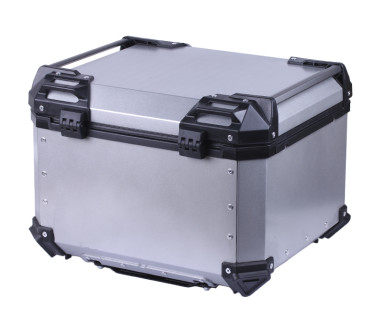 Кофр прямокутний TTG для мотоцикла алюмінієвий срібний, зі спинкою та двома замками, 57л