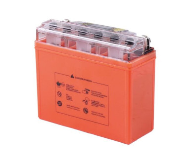 Акумулятор гелевий, 7АH MOTO 12N7BL-BS, помаранч., 148×60×128 мм З ДИСПЛЕЄМ - OUTDO