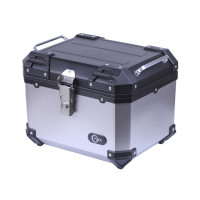 Кофр прямоугольный для мотоцикла пластиковый серебрянный с черным, 45л - YBX