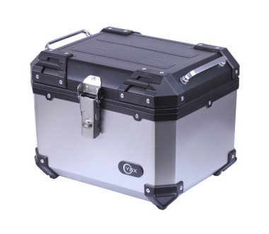 Кофр прямоугольный для мотоцикла пластиковый серебрянный с черным, 45л - YBX