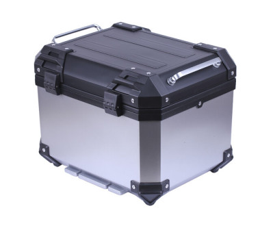 Кофр прямоугольный для мотоцикла пластиковый серебрянный с черным, 45л - YBX