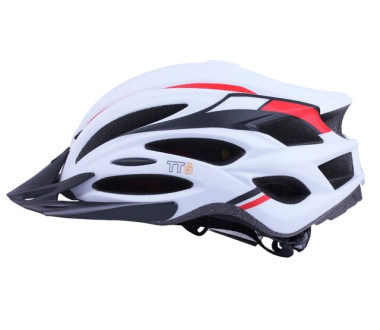 Шолом захисний білий з червоним та чорним з козирком та з габаритним ліхтарем size L - TTG