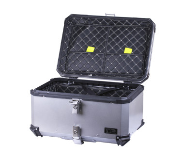 Кофр прямокутний TTG для мотоцикла, алюмінієвий срібний, зі спинкою та двома замками, 65л