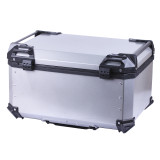 Кофр прямокутний TTG для мотоцикла, алюмінієвий срібний, зі спинкою та двома замками, 65л