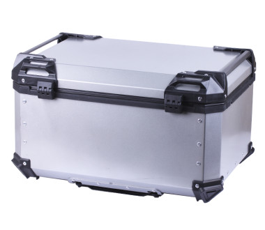 Кофр прямокутний TTG для мотоцикла, алюмінієвий срібний, зі спинкою та двома замками, 65л