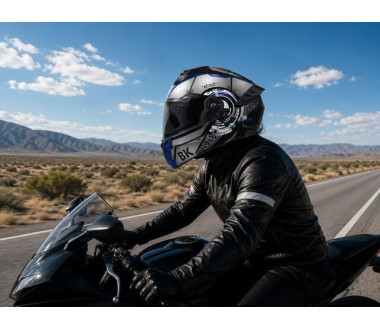 Шлем для мотоцикла, скутера 900 Gear Black-Silver TTG трансформер (серый с синим, size M)