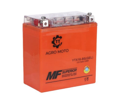 Акумулятор гелевий TT AGRO MOTO YTX16-BS 16АH на генератор, 150×87×161mm помаранчевий