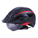 Шолом захисний чорний з червоним з габаритним ліхтарем, козирком та окулярами size L - TTG