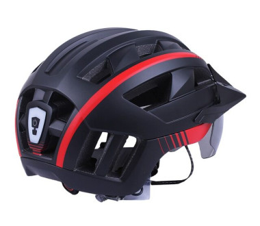 Шолом захисний чорний з червоним з габаритним ліхтарем, козирком та окулярами size L - TTG