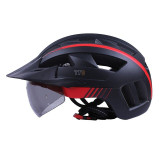 Шолом захисний чорний з червоним з габаритним ліхтарем, козирком та окулярами size L - TTG