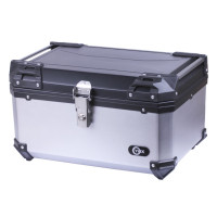 Кофр прямоугольный для мотоцикла пластиковый серебрянный с черным, 60л - YBX