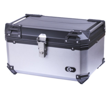 Кофр прямоугольный для мотоцикла пластиковый серебрянный с черным, 60л - YBX