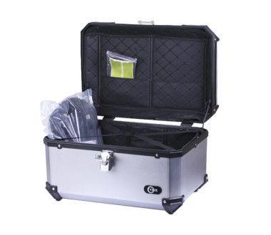 Кофр прямоугольный для мотоцикла пластиковый серебрянный с черным, 60л - YBX