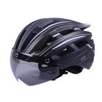 Шлем защитный черный с серым с габаритным фонарем и очками size L - TTG