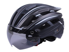 Шолом захисний чорний із сірим із габаритним ліхтарем та окулярами size L - TTG