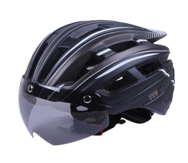 Шлем защитный черный с серым с габаритным фонарем и очками size L - TTG