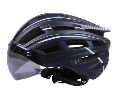 Шлем защитный черный с серым с габаритным фонарем и очками size L - TTG