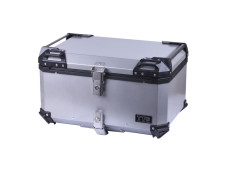 Кофр прямокутний TTG для мотоцикла, алюмінієвий срібний, зі спинкою та двома замками, 65л