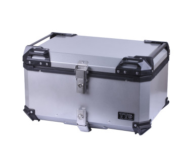 Кофр прямокутний TTG для мотоцикла, алюмінієвий срібний, зі спинкою та двома замками, 65л